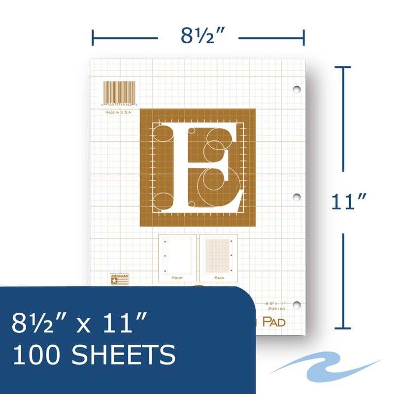ROARING SPRING Engineering Pad, 8.5" x 11", 100 Sheets 15# Buff Paper, 5x5 Printed Back Enclosed Grid, Top Glued, 3-Hole Punched, Proudly Made in USA, Heavy Backing Board - Image 2